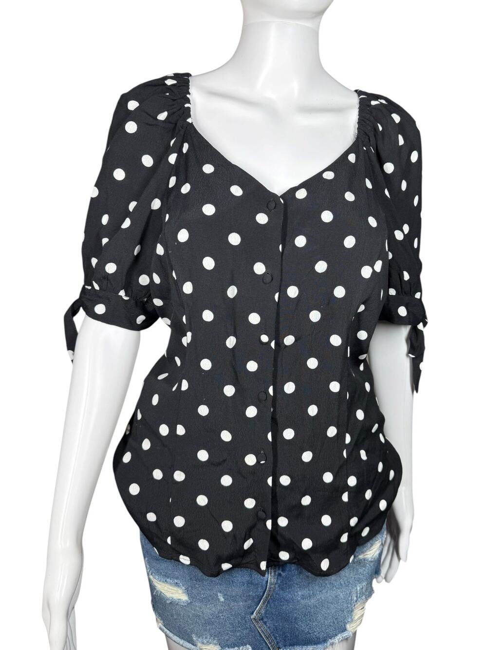 Philosophy Black White Polka Dot Sheer Blouse with Cami Medium